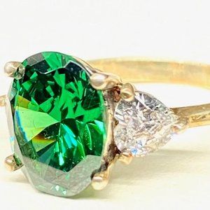 TWO (2) Beautiful Vintage 925 Sterling Silver Emerald and CZ Rings.